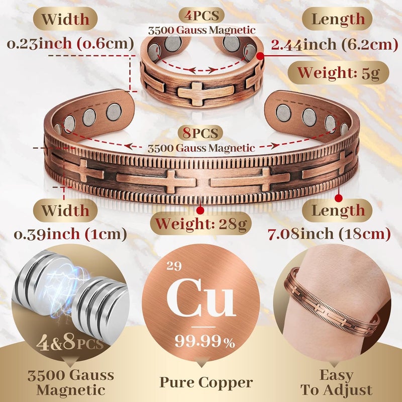 Auramag Copper Bracelets for Women, Copper Ring & Magnetic Bracelet with 3500 Gauss Magnets, 99.99% Pure Copper Jewelry for Women - Image 4